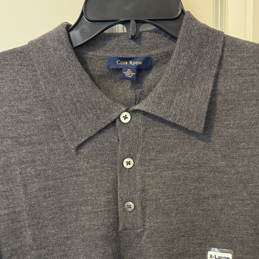 Club Room 100% Merino Wool Dark Charcoal Long Sleeve Polo - Picture 4 of 4